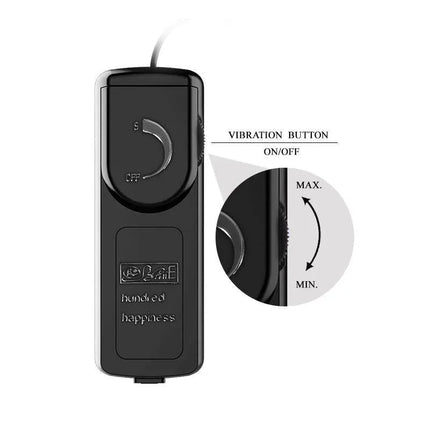 Close-up of Baile Vibrating Egg with Remote Control featuring vibration intensity dial for personalized pleasure settings.