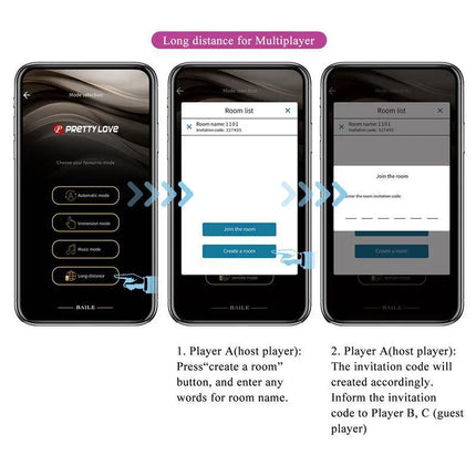 Baird G-Spot Vibrator wih App - Multiplayer long-distance mode interface on three smartphones