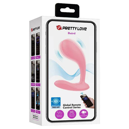 Baird Stimulador with APP Controler packaging showcasing the Pretty Love G-Spot vibrator in pink, ergonomic design.