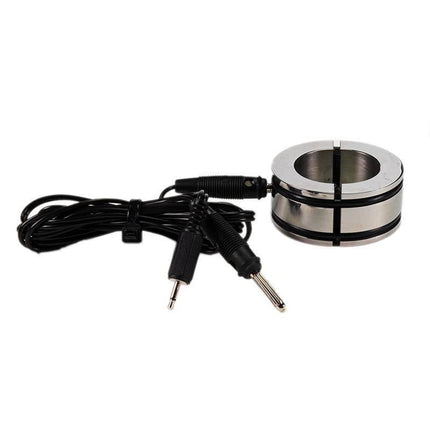 Ball Strecher electro-stimulation ring with cables, inside diameter of 3.4 cm, features rubber half-rings for controlled stimulation.