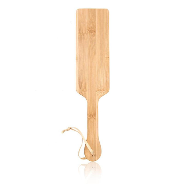 Bamboo Paddle 35.7 cm bamboo bdsm paddle with wrist strap for impact play on white background