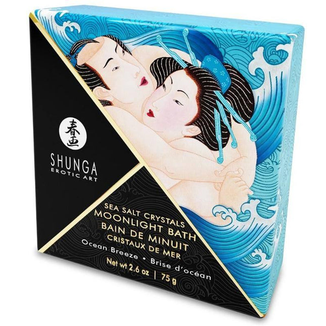 Packaging of Bath Salt Oceania Bleu featuring shunga-inspired artwork on a 75g box for a luxurious bathing experience.