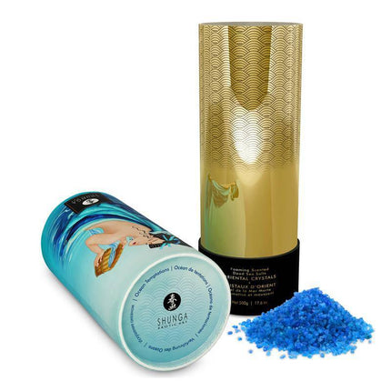 Bath Salts Ocean Tempation 500 gr featuring sky-blue bath salts with Dead Sea crystals and luxurious packaging.