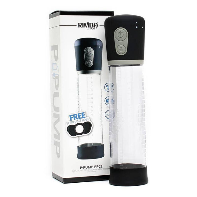 Battery-Operated Penis Enlarger P-Pump PP03 with automatic vacuum and three suction functions in packaging