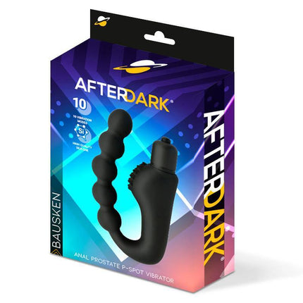 Bausken Anal Prostate P-Spot Vibrator in packaging from Afterdark line, showing sleek design for precise P-point stimulation.