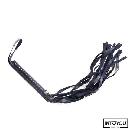 Black flogger whip from BDSM Bondage Set - 7 Pcs Furry Kit for playful restraint and sensation exploration.