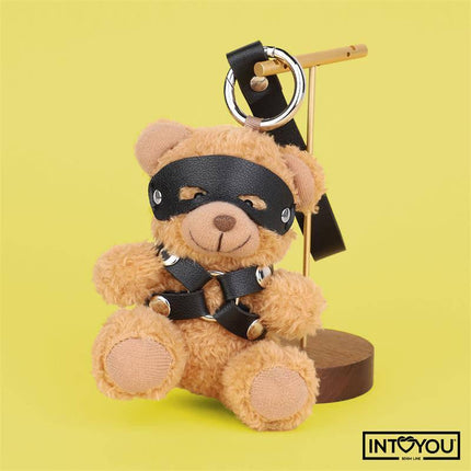 Bearly Keychain BDSM Teddy Bear with Chest Harness featuring vegan leather and detachable accessories