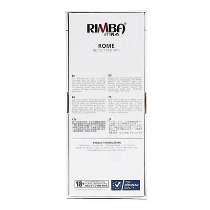 Packaging of Beatle Cock Ring Rome Pink showing product details and features.