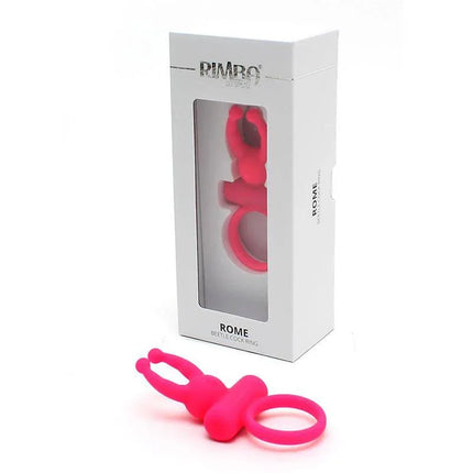 Beatle Cock Ring Rome Pink in packaging and displayed to showcase dual-action design for enhanced pleasure and performance