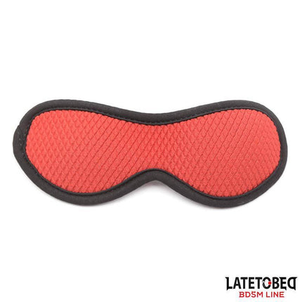 Red blindfold from Bed Eestraint Set with Blindfold Adjustable Cuffs by Latetobed BDSM Line, featuring soft padding for comfort.