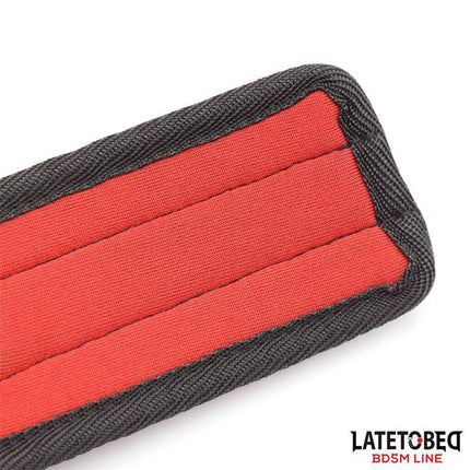 Close-up of Bed Eestraint Set with Blindfold Adjustable Cuffs from Latetobed BDSM Line, highlighting the durable material and sleek design.