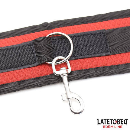 Bed Eestraint Set with Blindfold Adjustable Cuffs from Latetobed BDSM Line showing durable strap and metal clip.