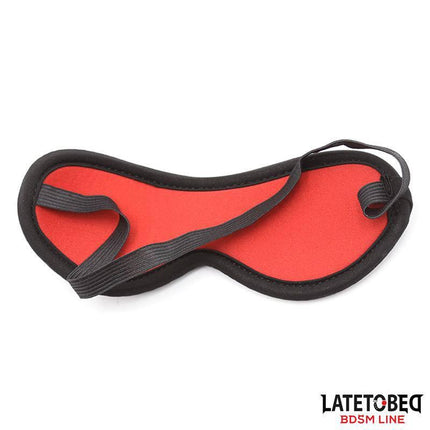 Red blindfold from Bed Eestraint Set with Blindfold Adjustable Cuffs by Latetobed BDSM Line, enhancing sensory play experience.
