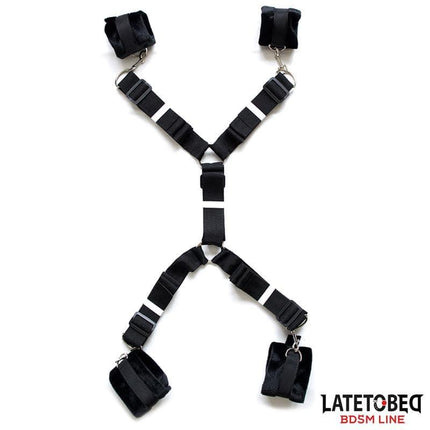Latetobed BDSM line Bed Restraint Set with Adjustbable and Desmontable Cuffs featuring adjustable Velcro wrist and ankle straps