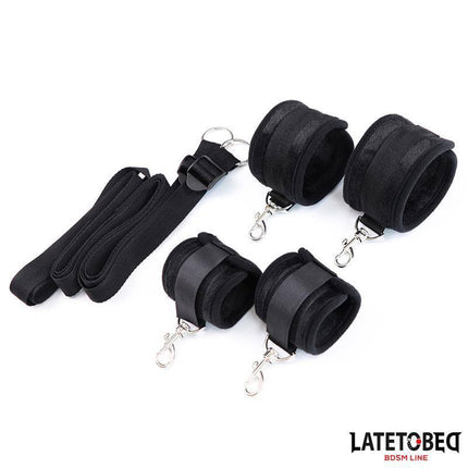 Black Bed Restraints Adjustable set featuring fully adjustable cuffs and straps for secure and comfortable bedroom play.