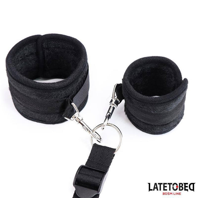 Black Bed Restraints Adjustable showing lightweight, secure cuffs with metal connectors for versatile use.