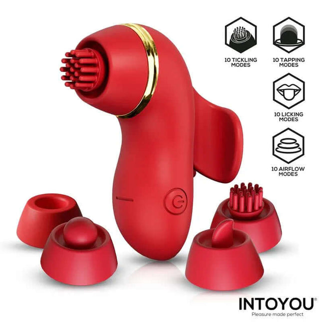 Beeny Stimulator with 4 Caps, Suction, Tapping, Tickling and Licking - INTOYOU vibrator with interchangeable heads for personalized sensations