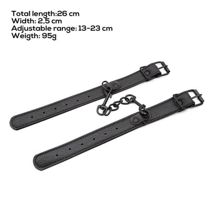 Beginner Adjustable handcuffs with removable chain, emphasizing comfort and adaptability for first-time users in BDSM exploration.
