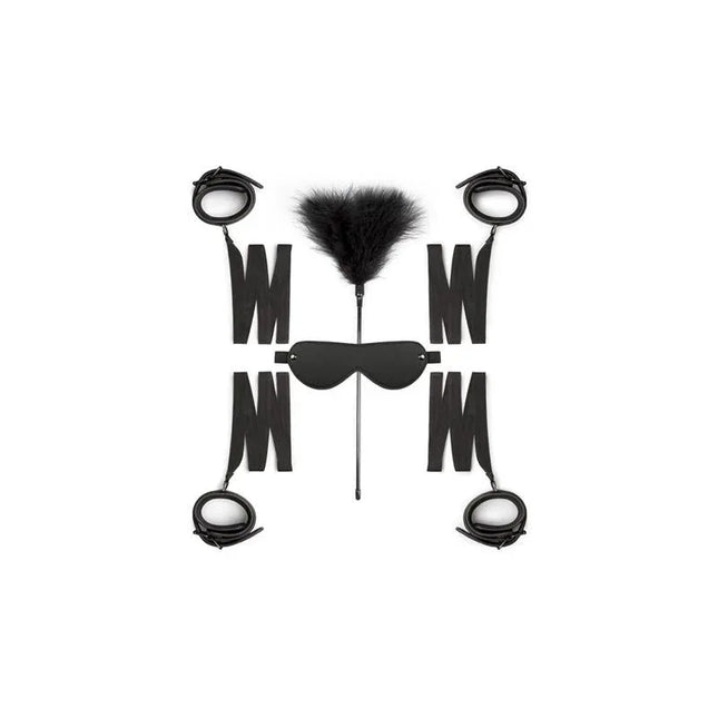 Beginners Bondage - Fntasy Kit with handcuffs, ankle cuffs, eye mask, and tickler.