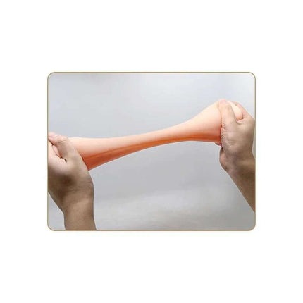 Hands stretching Bella Vagina Masturbator illustrating flexibility and texture for realistic solo play experience.