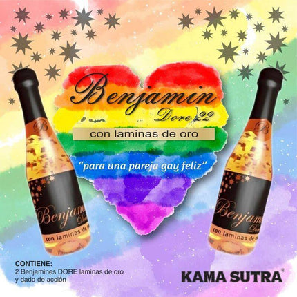 Benjamin Dore Set of 2 LGBT+ Colors sparkling drink with gold flakes against a rainbow background, celebrating diversity and pride.