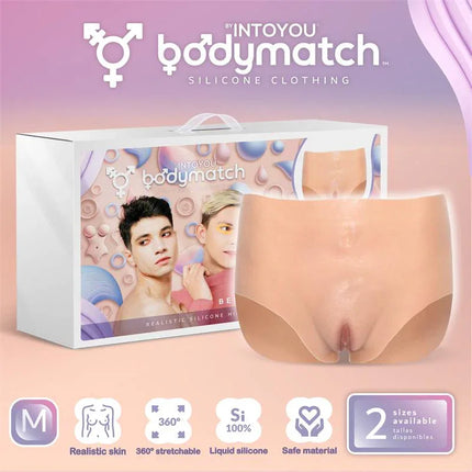 Bennie Realistic Vagina and Anus Panties Liquid Silicone Size M displayed in packaging by Bodymatch.