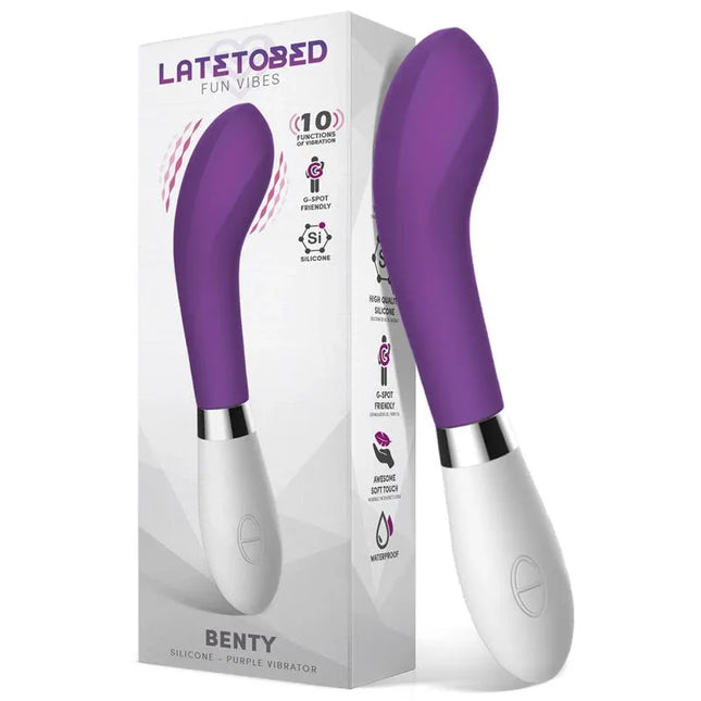 Benty Vibe Silicone Purple ergonomic vibrator for precise G-spot stimulation, premium body-safe silicone, with 10 vibration settings.