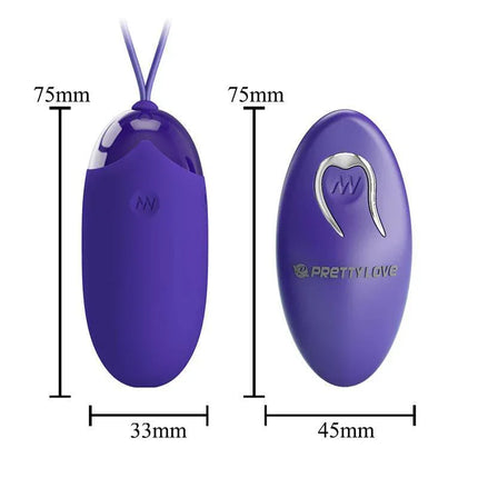 Berger-Youth Vibrating Egg with Remote Control featuring dimensions and sleek purple design with vibrant look