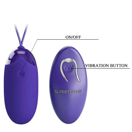 Berger-Youth Vibrating Egg with Remote Control in purple, showcasing the on/off button and vibration button for versatile use.