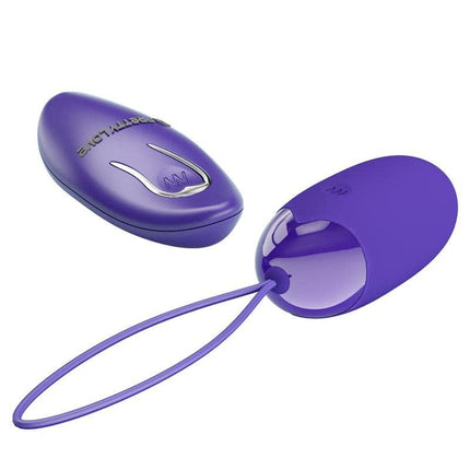 Berger-Youth Vibrating Egg with Remote Control in purple showing sleek design and attached string.