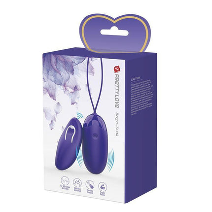 Berger-Youth Vibrating Egg with Remote Control packaging box, featuring the product design and brand logo in vibrant colors.