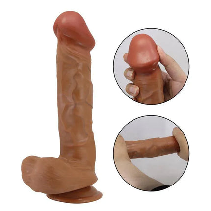 Bergrisi Dildo with Balls 10.2 realistic design and curved shape for G-spot stimulation with hands-free base.