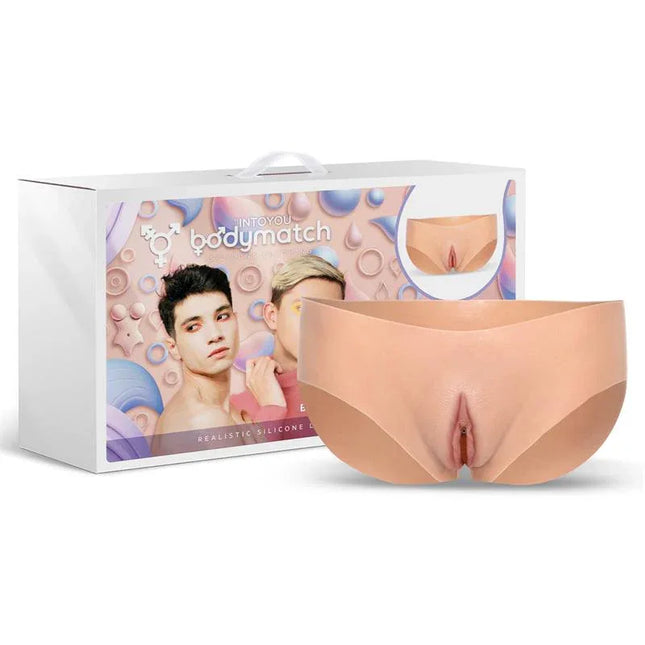 Bexly Realistic Vagina Panties Liquid Silicone One Size with packaging, offering lifelike detail and practical wear for diverse body types.