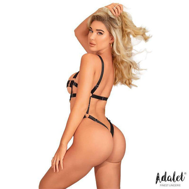 Model wearing Bianca Teddy with Straps Thong Style by Adalet, showcasing adjustable strappy design and flattering fit.
