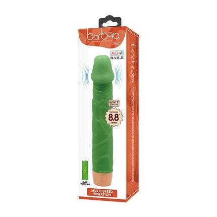 Bill Realistic Vibe 8.8 Green vibrating dildo in packaging, textured detail, multi-speed settings, body-safe TPR, 22.5 cm length.