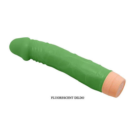 Bill Realistic Vibe 8.8 Green, soft TPR vibrating dildo with textured design and multi-speed vibrations, bright green color.