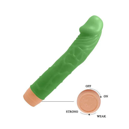 Bill Realistic Vibe 8.8 Green vibrating dildo with textured detail and multi-speed settings on white background