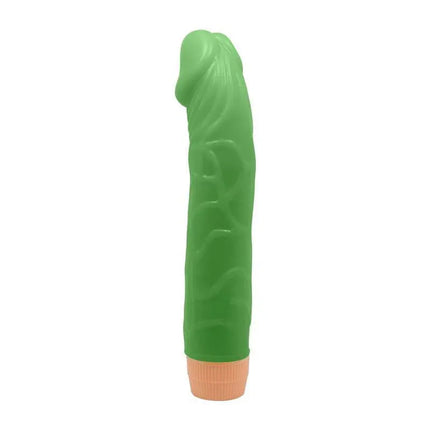 Bill Realistic Vibe 8.8 Green, bright green vibrating dildo, soft body-safe TPR, textured detail, multi-speed vibrations, 22.5 cm long.