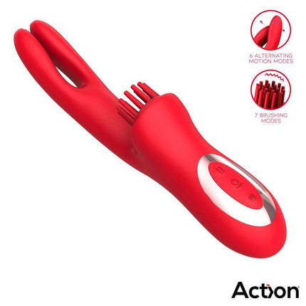 Bilma Vibe with Brushing Clit Stimulator and Alternating Function - red multi-action vibrator with four synchronized motors