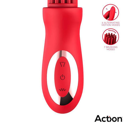 Bilma Vibe with Brushing Clit Stimulator and Alternating Function, red vibrator with seven brushing modes and six alternating modes.
