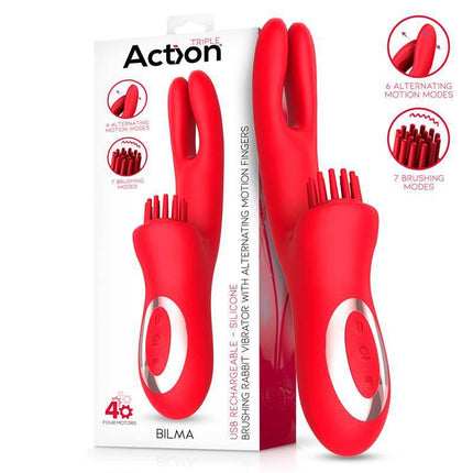 Bilma Vibe with Brushing Clit Stimulator and Alternating Function showcased with packaging; highlights multi-action features.
