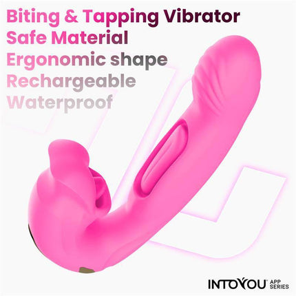 Bimby Biting and Double Tongue Tapping Vibrator with App showcasing ergonomic shape and waterproof features from Intoyou®.