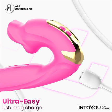 Bimby Biting and Double Tongue Tapping Vibrator with App, pink vibrator with USB magnetic charging from Intoyou® App Series
