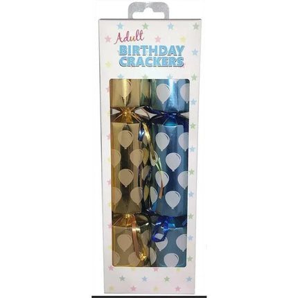 Box of Adult Birthday Crackers with colorful designs for party celebrations and fun surprises inside.
