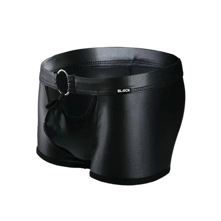 BL4CK03 Peekaboo Mini Pants in black with a leather-inspired design, featuring a modern front and strategic underwire.