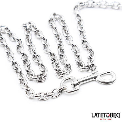 Black Chain Leash 100cm metal BDSM accessory with LATETOBED branding, featuring durable links and clip for consensual play.