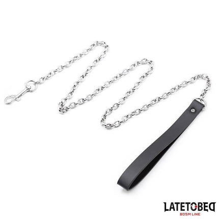 Black Chain Leash 100cm with vegan PU leather handle for discreet bondage play by LATETOBED.