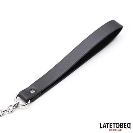 Black Chain Leash 100cm with metal and vegan PU leather handle for bondage play by LATETOBED.