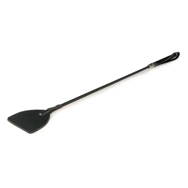 Black Crop premium leather riding crop for SM games, with long handle and secure loop for precision and control.