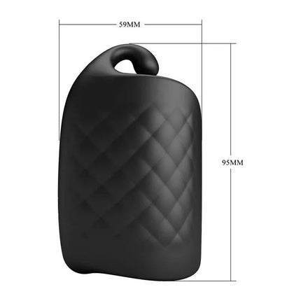 Black Glans Trainer Vibrating Male Masturbator product dimensions showing 59mm width and 95mm height, sleek black design.
